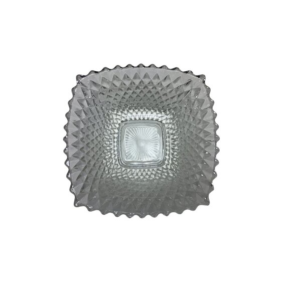 Indiana Clear Glass Diamond Quilt Square Candy Dish Nut Snack Bowl Vintage - Picture 2 of 9